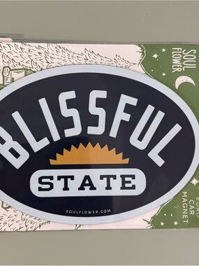 Soul Flower Navy Blue and Gold "Blissful State" Car Magnet